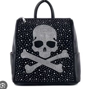 Black Skull Studded Women's Backpack